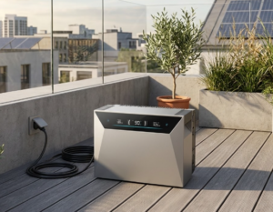 Batería solar Anker SOLIX Solarbank 4 E5000 Pro instalada en balcón o terraza