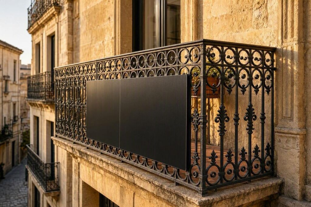 Panel solar full-black en fachada de edificio protegido del casco histórico