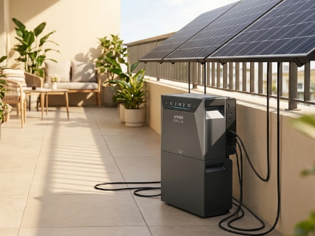 Anker SOLIX Solarbank 4 E5000 Pro instalada en balcón con diseño modular apilable.