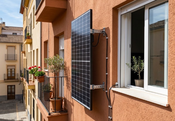 Panel solar anclado a fachada de vivienda